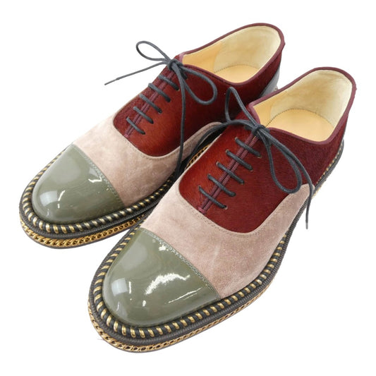 Christian Louboutin クリスチャンルブタン DECHANE 異素材切替 スエード ハラコ オックスフォード レースアップ シューズ エンジ系 35.5【美品】【中古】