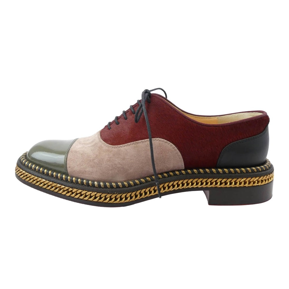 Christian Louboutin クリスチャンルブタン DECHANE 異素材切替 スエード ハラコ オックスフォード レースアップ シューズ エンジ系 35.5【美品】【中古】
