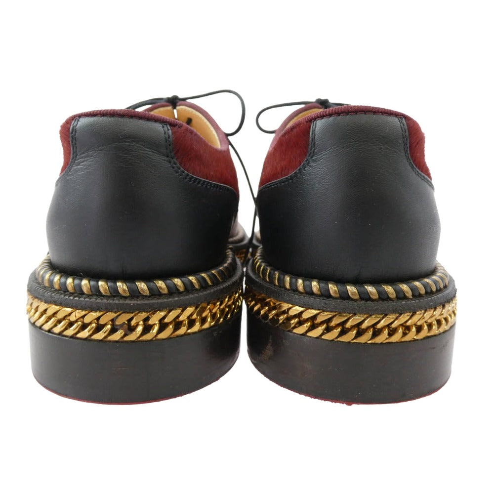 Christian Louboutin クリスチャンルブタン DECHANE 異素材切替 スエード ハラコ オックスフォード レースアップ シューズ エンジ系 35.5【美品】【中古】