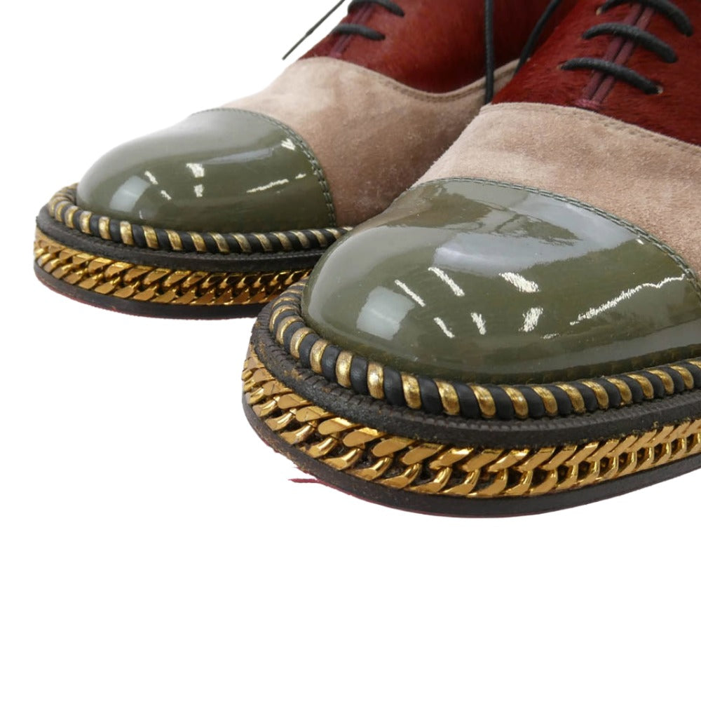 Christian Louboutin クリスチャンルブタン DECHANE 異素材切替 スエード ハラコ オックスフォード レースアップ シューズ エンジ系 35.5【美品】【中古】