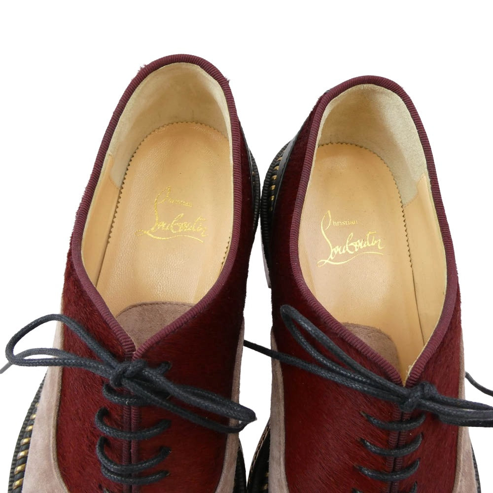 Christian Louboutin クリスチャンルブタン DECHANE 異素材切替 スエード ハラコ オックスフォード レースアップ シューズ エンジ系 35.5【美品】【中古】