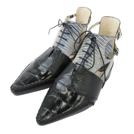 Christian Dior クリスチャンディオール SM0716 ポインテッドトゥ レースアップ レザー パンプス シューズ ブラック系 35.5【中古】