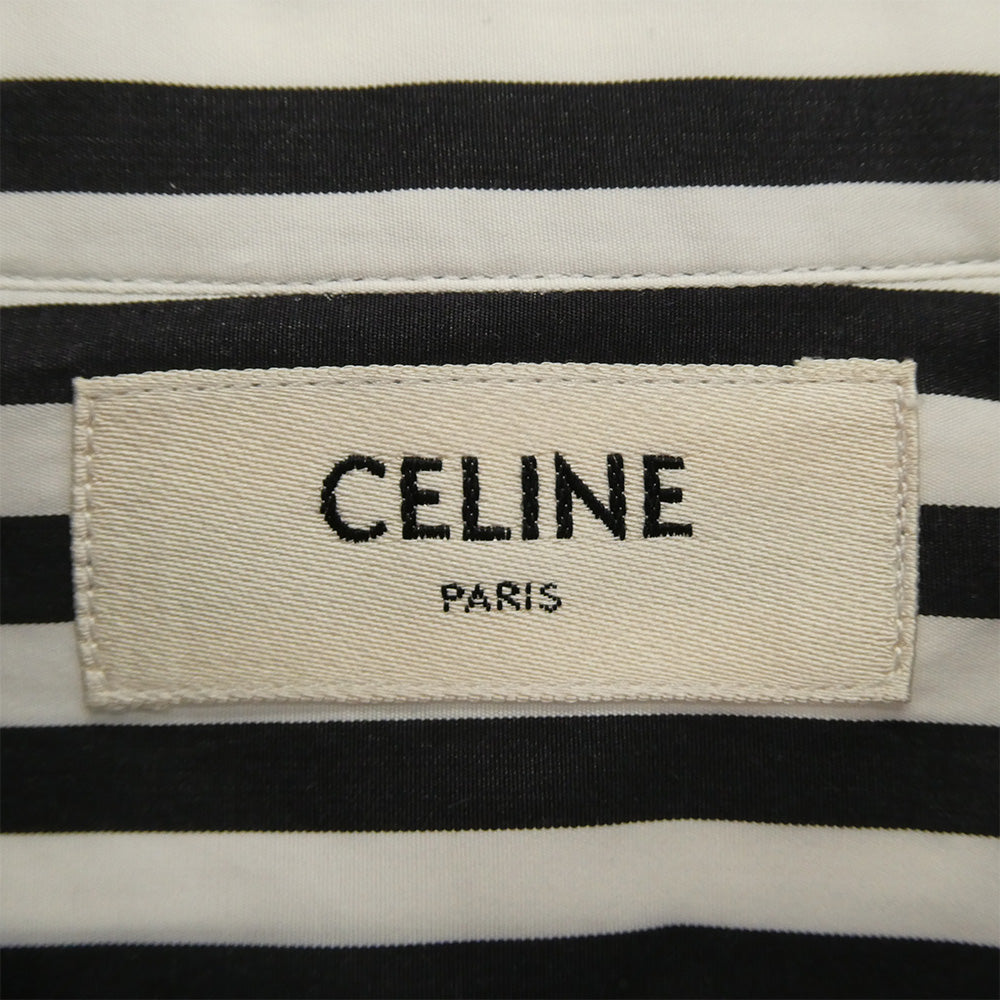 CELINE セリーヌ 2C009327D Classic shirt in large striped cotton with french collar ストライプ クラシック 長袖シャツ ブラック系 ホワイト系 38【中古】