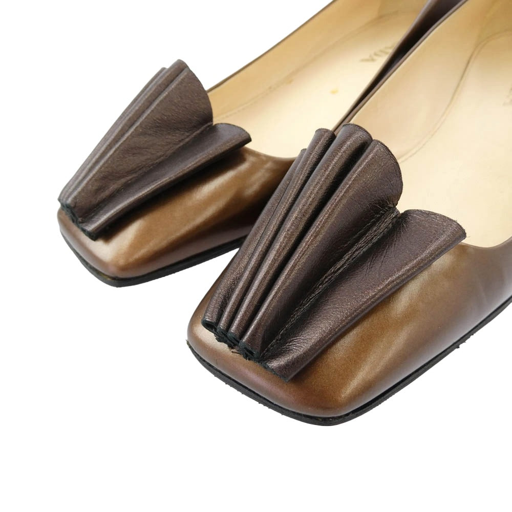 PRADA プラダ スクエアトゥ レザー パンプス ブラウン系 35【中古】