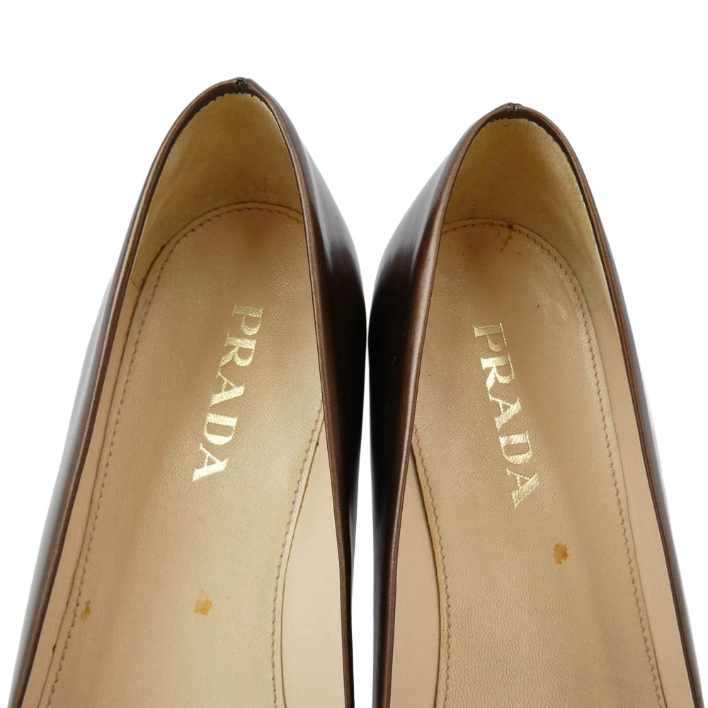 PRADA プラダ スクエアトゥ レザー パンプス ブラウン系 35【中古】