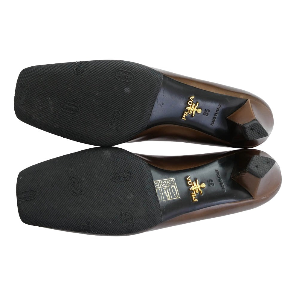 PRADA プラダ スクエアトゥ レザー パンプス ブラウン系 35【中古】