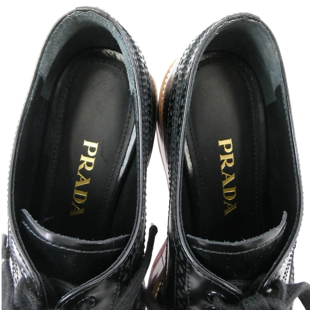 PRADA プラダ ウイングチップ プラットフォーム レザー シューズ ブラック系 35【中古】