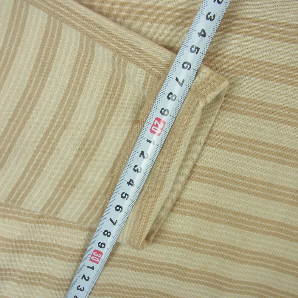 HERMES エルメス カシミヤ コットン ボーダー クルーネック ハイゲージ ニット イタリア製 ブラウン系 ベージュ系 XL【中古】