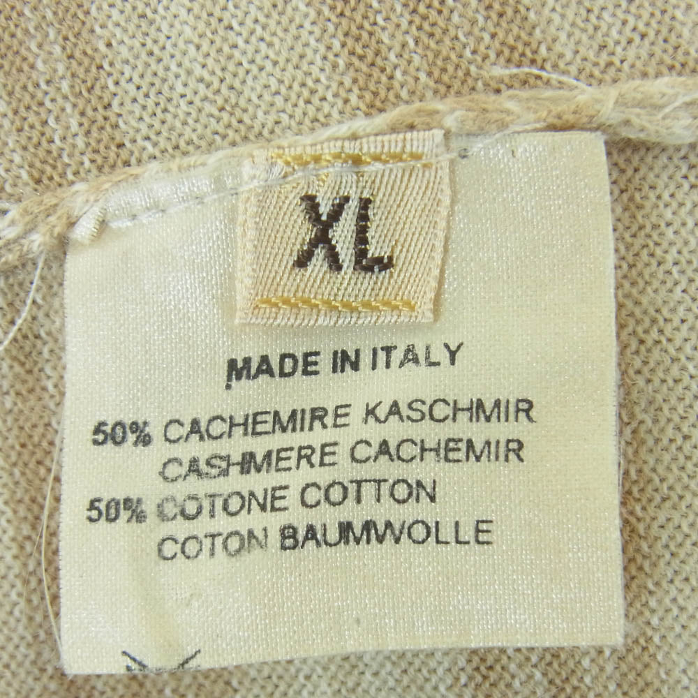 HERMES エルメス カシミヤ コットン ボーダー クルーネック ハイゲージ ニット イタリア製 ブラウン系 ベージュ系 XL【中古】