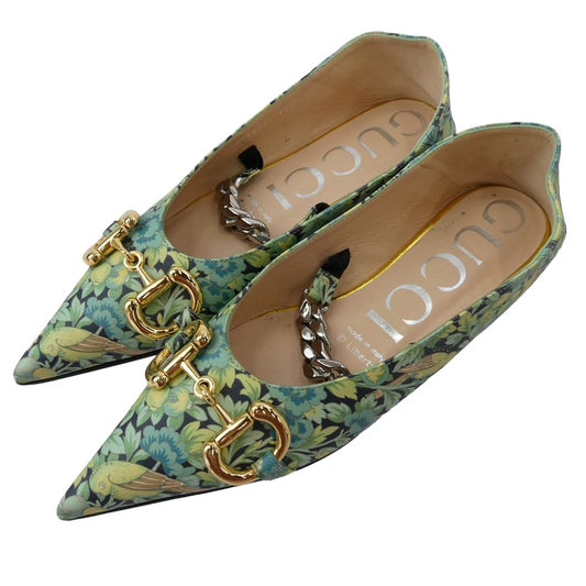 GUCCI グッチ 639272 LIBERTY リバティ フローラル チェーン パンプス グリーン系 35.5【中古】
