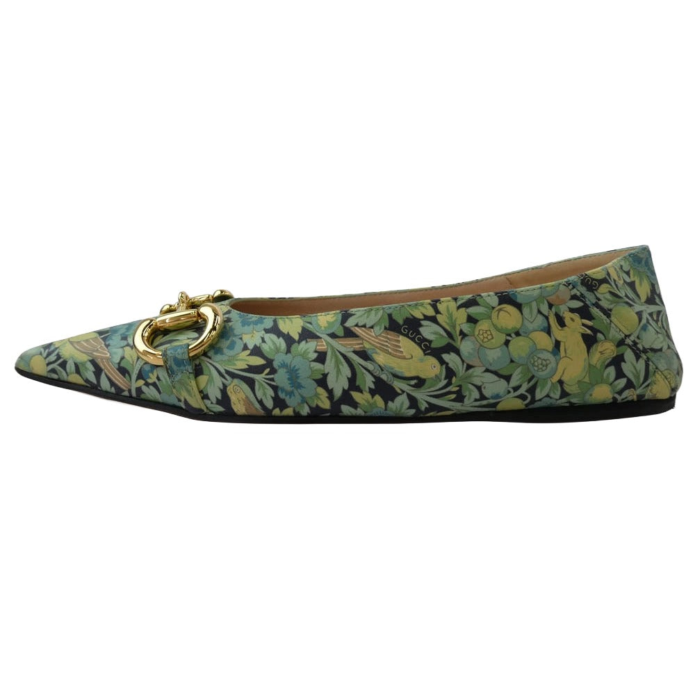 GUCCI グッチ 639272 LIBERTY リバティ フローラル チェーン パンプス グリーン系 35.5【中古】