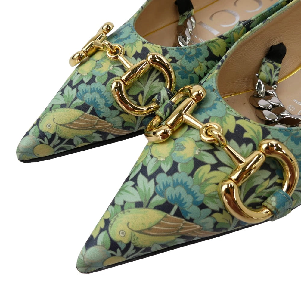 GUCCI グッチ 639272 LIBERTY リバティ フローラル チェーン パンプス グリーン系 35.5【中古】