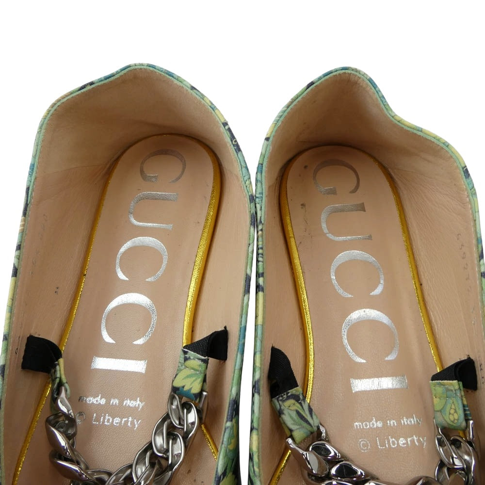 GUCCI グッチ 639272 LIBERTY リバティ フローラル チェーン パンプス グリーン系 35.5【中古】