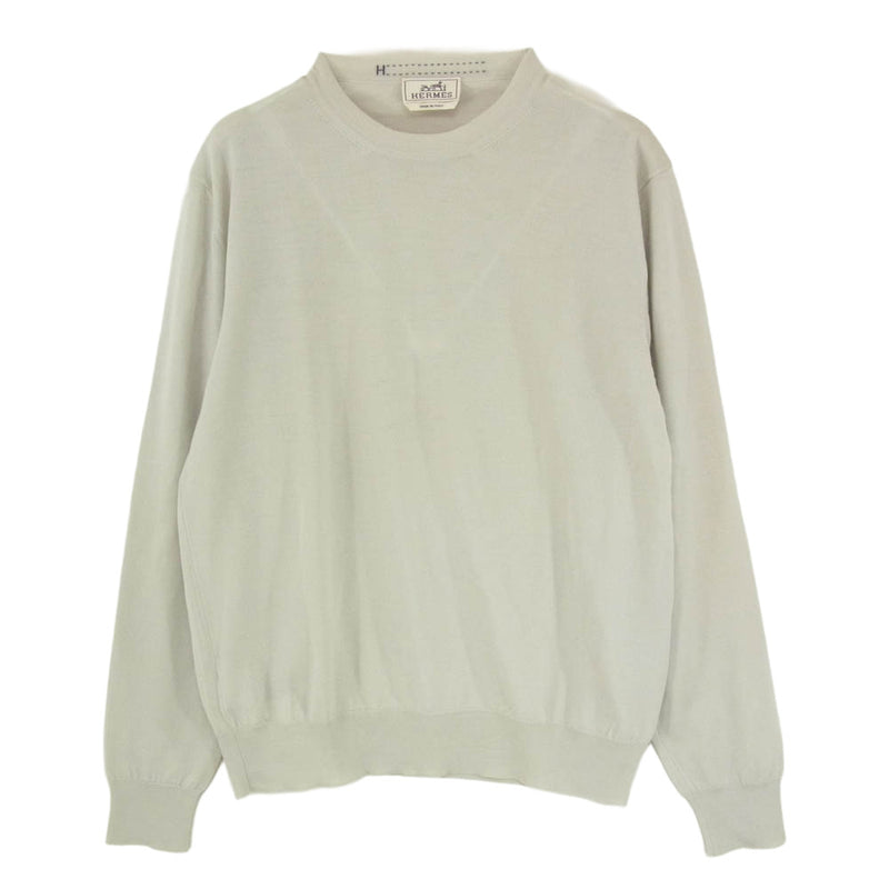 HERMES エルメス 国内正規品 ウール クルーネック ハイゲージ ニット ベージュ系【中古】