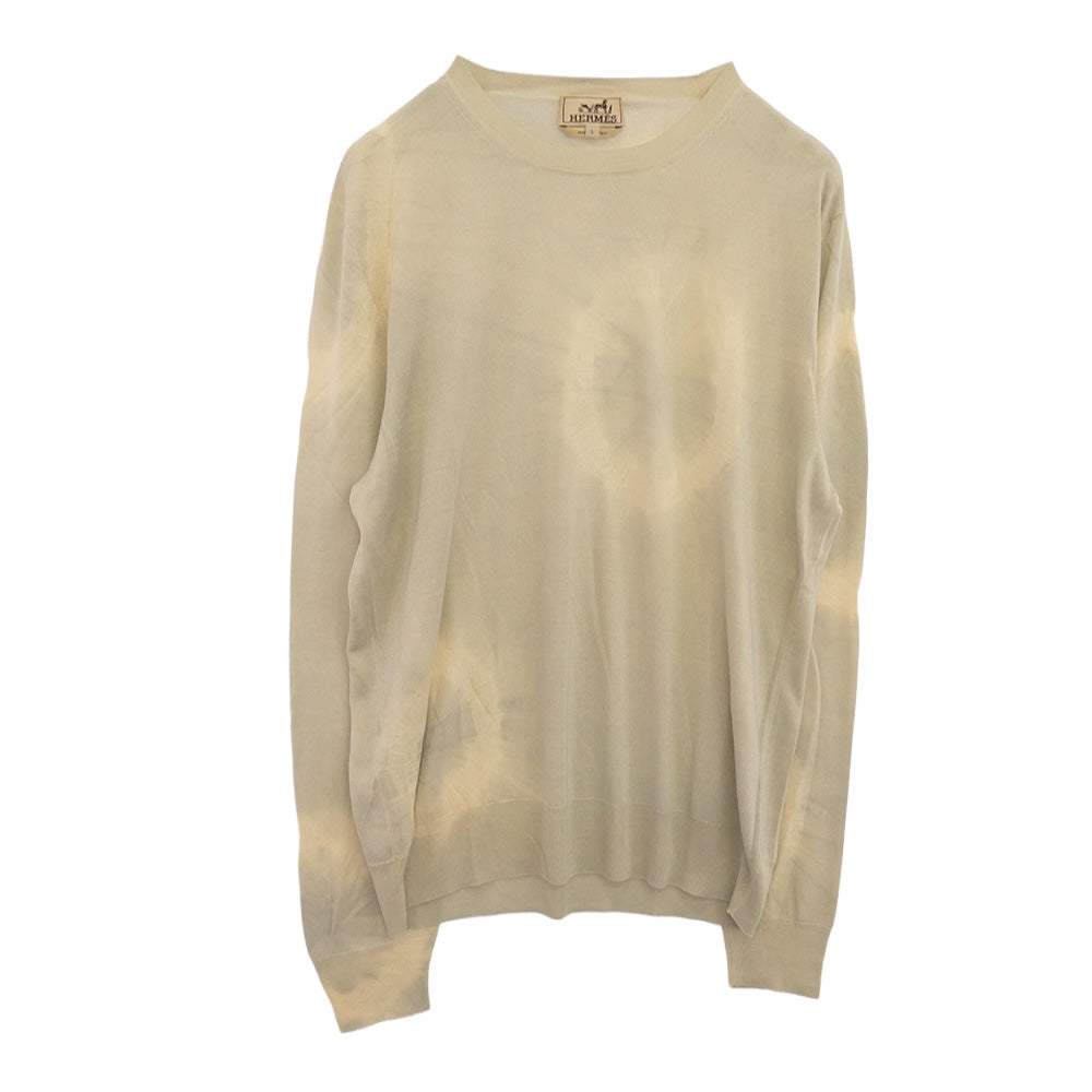 HERMES エルメス 国内正規品 シルク100％ タイダイ クルーネック ハイゲージ ニット ライトグリーン系 L【中古】
