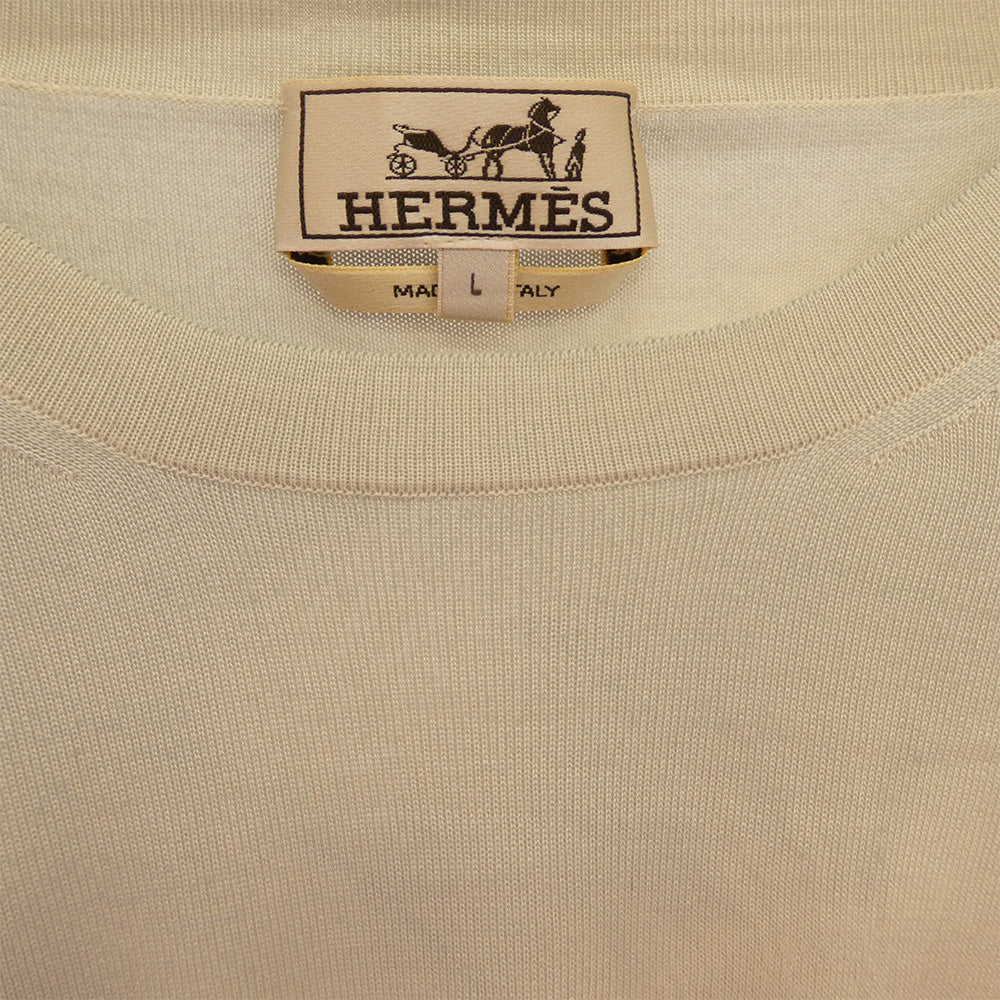 HERMES エルメス 国内正規品 シルク100％ タイダイ クルーネック ハイゲージ ニット ライトグリーン系 L【中古】