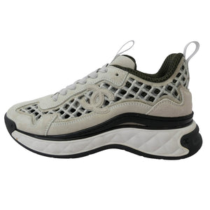 CHANEL シャネル G37126 マトラッセ スエードココマーク ローカット スニーカー ベージュ系 ブラック系 L 36【中古】