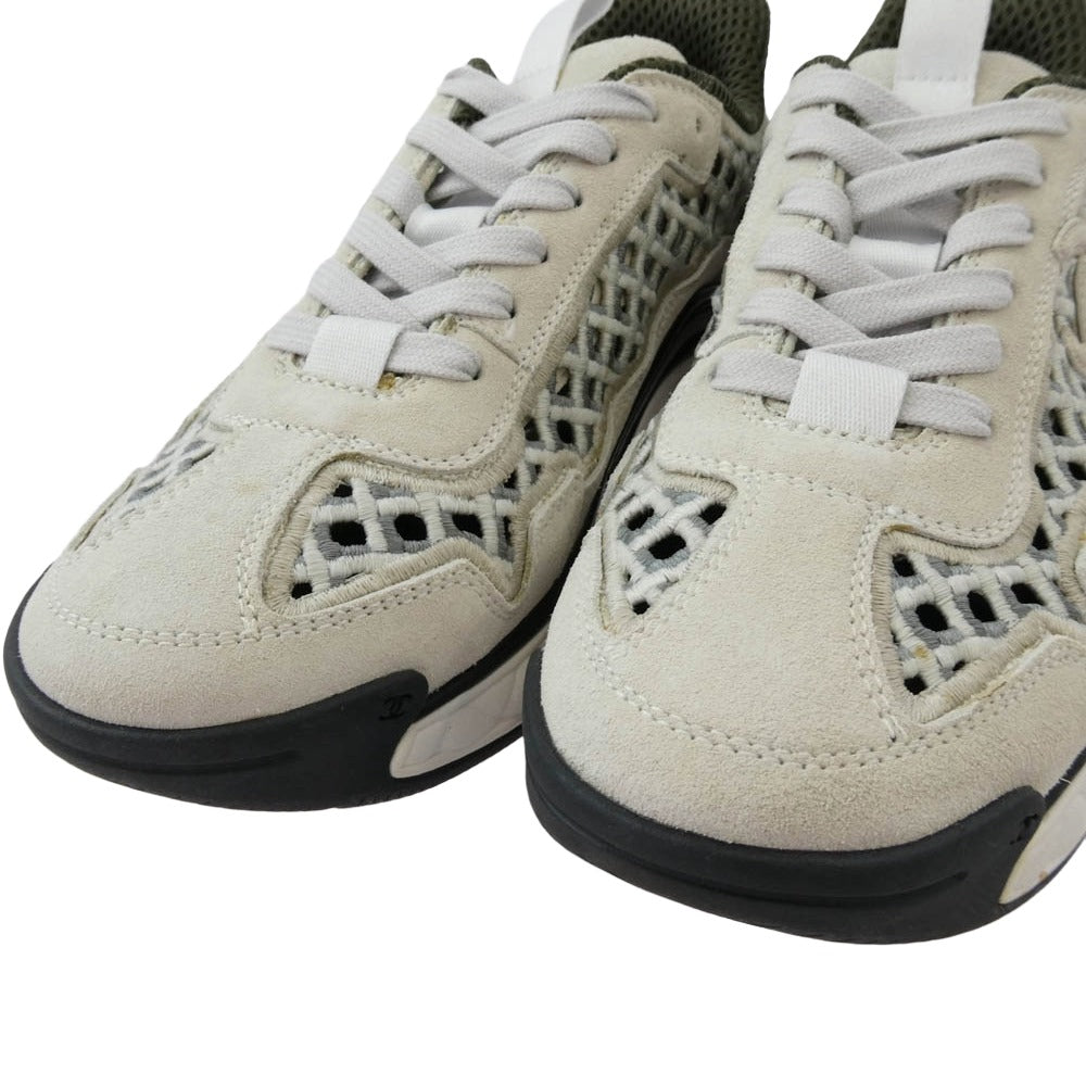 CHANEL シャネル G37126 マトラッセ スエードココマーク ローカット スニーカー ベージュ系 ブラック系 L 36【中古】