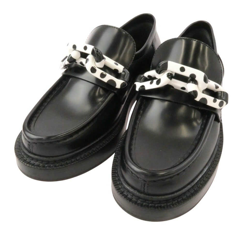 LOUIS VUITTON ルイ・ヴィトン 22AW MA1212 × Yayoi Kusama ヤヨイクサマ 草間彌生 アカデミーライン レザー ローファー シューズ ブラック系 36【中古】