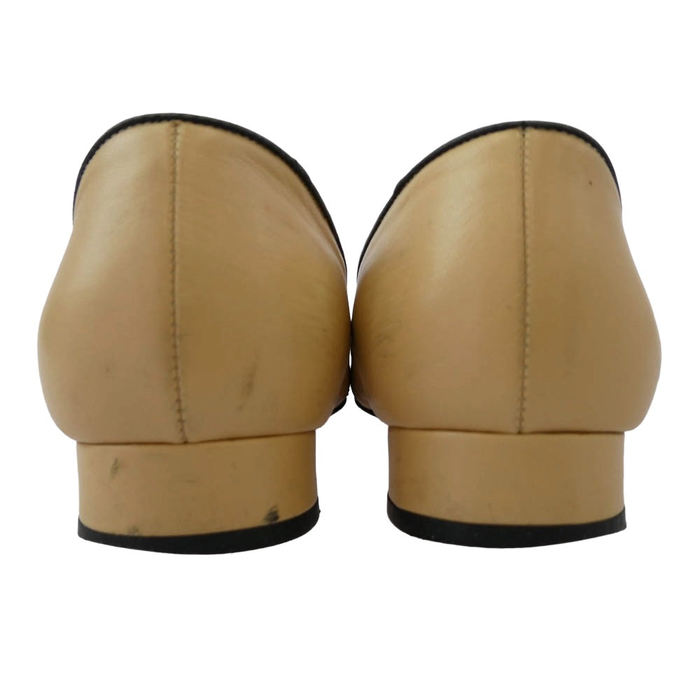 CHANEL シャネル イタリア製 バイカラー ココマーク リボン バレエ フラット シューズ パンプス 35【中古】