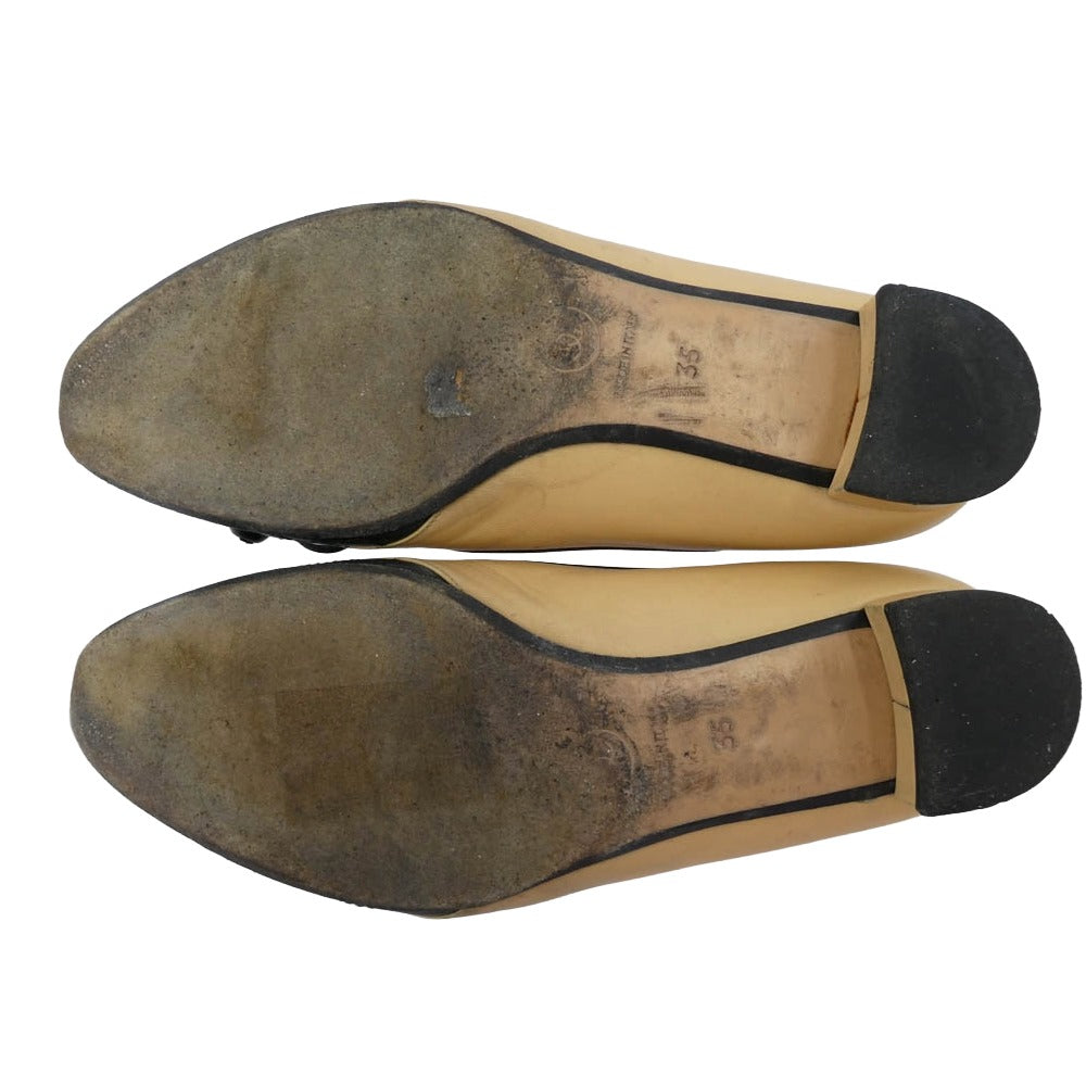 CHANEL シャネル イタリア製 バイカラー ココマーク リボン バレエ フラット シューズ パンプス 35【中古】