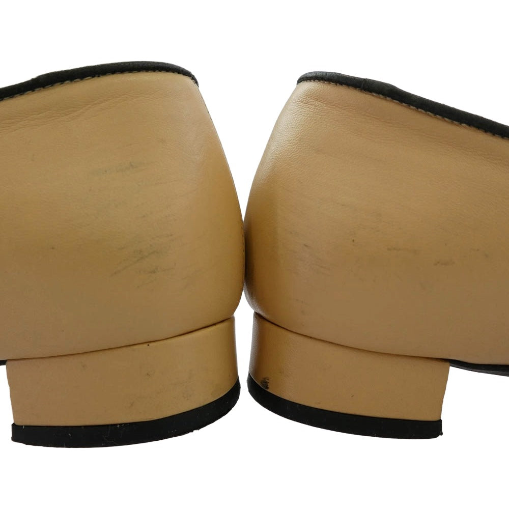 CHANEL シャネル イタリア製 バイカラー ココマーク リボン バレエ フラット シューズ パンプス 35【中古】