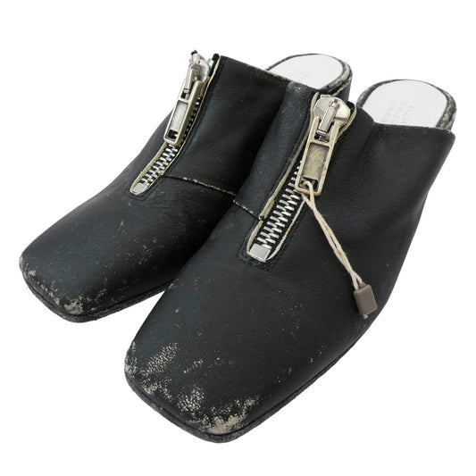 MAISON MARGIELA メゾンマルジェラ 20SS S66WP0008 MM6 Mules フロントジップ ダメージ ユーズド加工 ミュール パンプス ブラック系 35.5【極上美品】【中古】