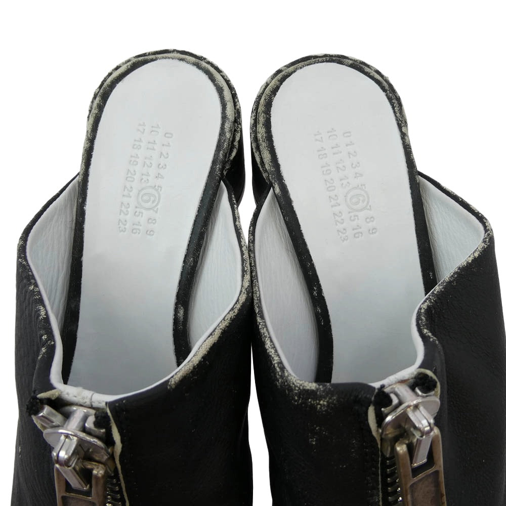 MAISON MARGIELA メゾンマルジェラ 20SS S66WP0008 MM6 Mules フロントジップ ダメージ ユーズド加工 ミュール パンプス ブラック系 35.5【極上美品】【中古】