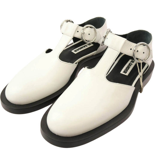 JIL SANDER ジルサンダー JS36055A Tバー ストラップ レザー シューズ ホワイト系 35【極上美品】【中古】