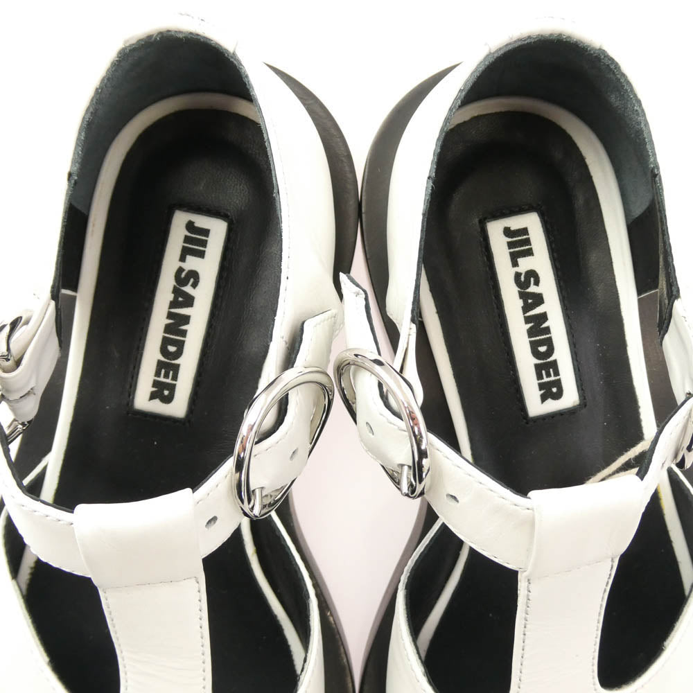 JIL SANDER ジルサンダー JS36055A Tバー ストラップ レザー シューズ ホワイト系 35【極上美品】【中古】