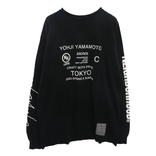 NEIGHBORHOOD ネイバーフッド 23SS HZ-T63-288 × YOHJI YAMAMOTO ヨウジ ヤマモト YN.CREW NECK LS ロングスリーブ 長袖 Tシャツ ブラック系 XXL【中古】