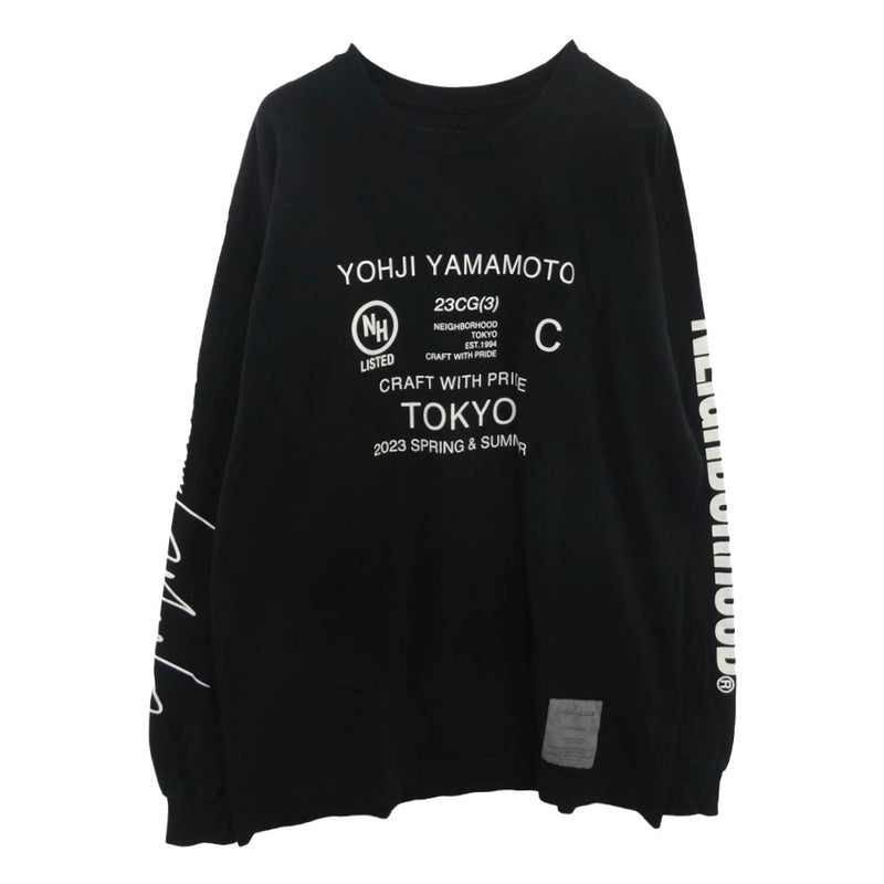 NEIGHBORHOOD ネイバーフッド 23SS HZ-T63-288 × YOHJI YAMAMOTO ヨウジ ヤマモト YN.CREW NECK LS ロングスリーブ 長袖 Tシャツ ブラック系 XXL【中古】