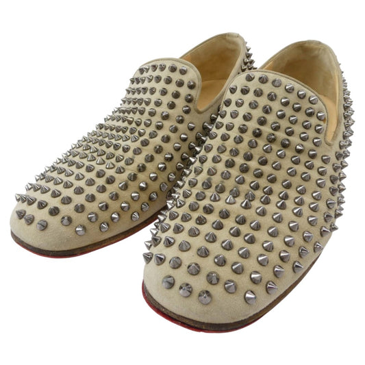 Christian Louboutin クリスチャンルブタン スパイクスタッズ スエード ローファー スリッポン シューズ ベージュ系 27cm【中古】