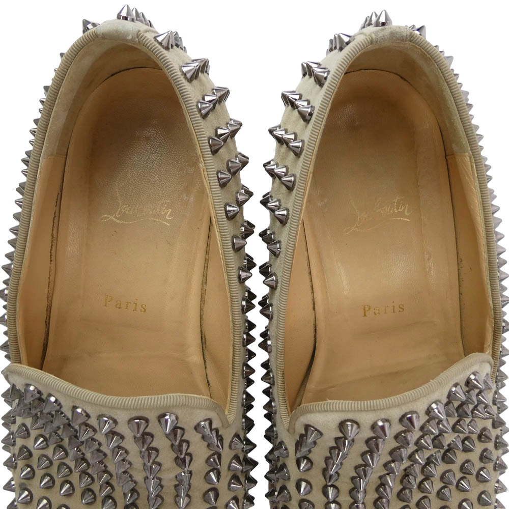 Christian Louboutin クリスチャンルブタン スパイクスタッズ スエード ローファー スリッポン シューズ ベージュ系 27cm【中古】
