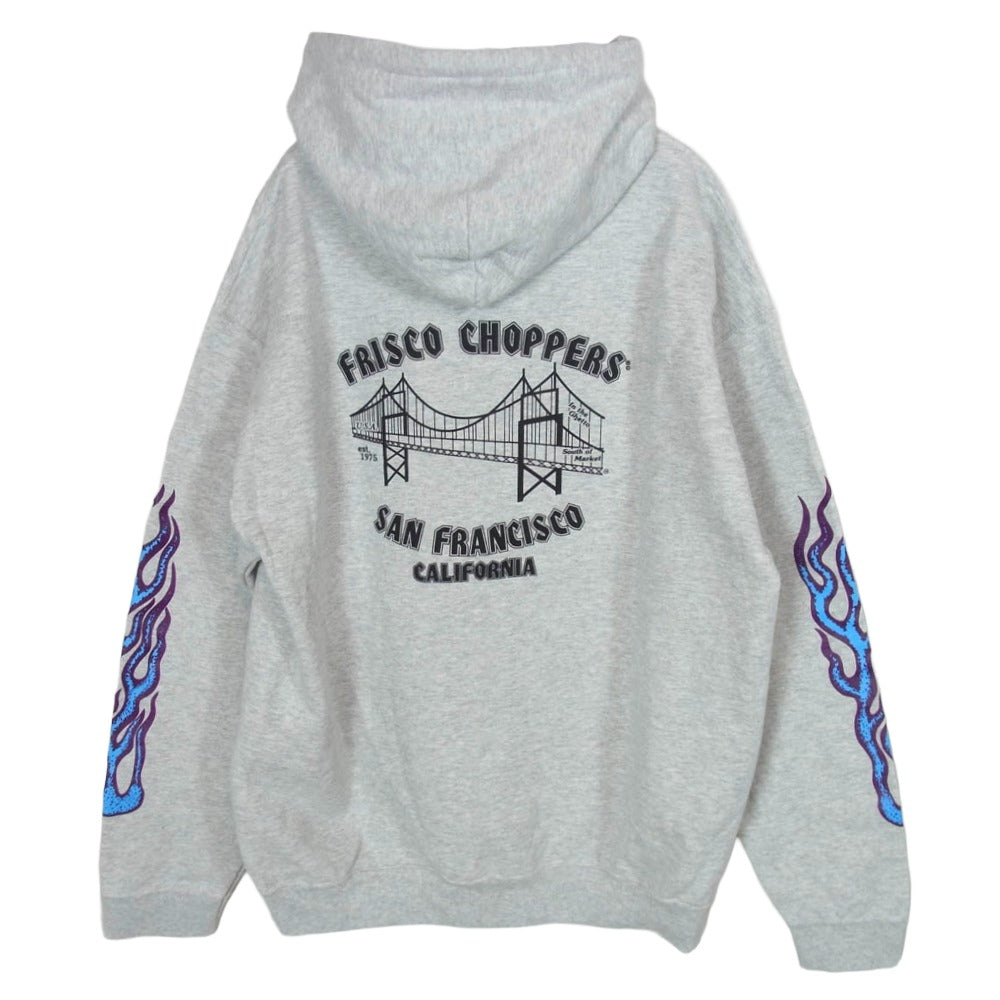 415 クロージング US アス Frisco Choppers Hoodie フリスコチョッパーズ フーディー パーカー グレー系 L【中古】