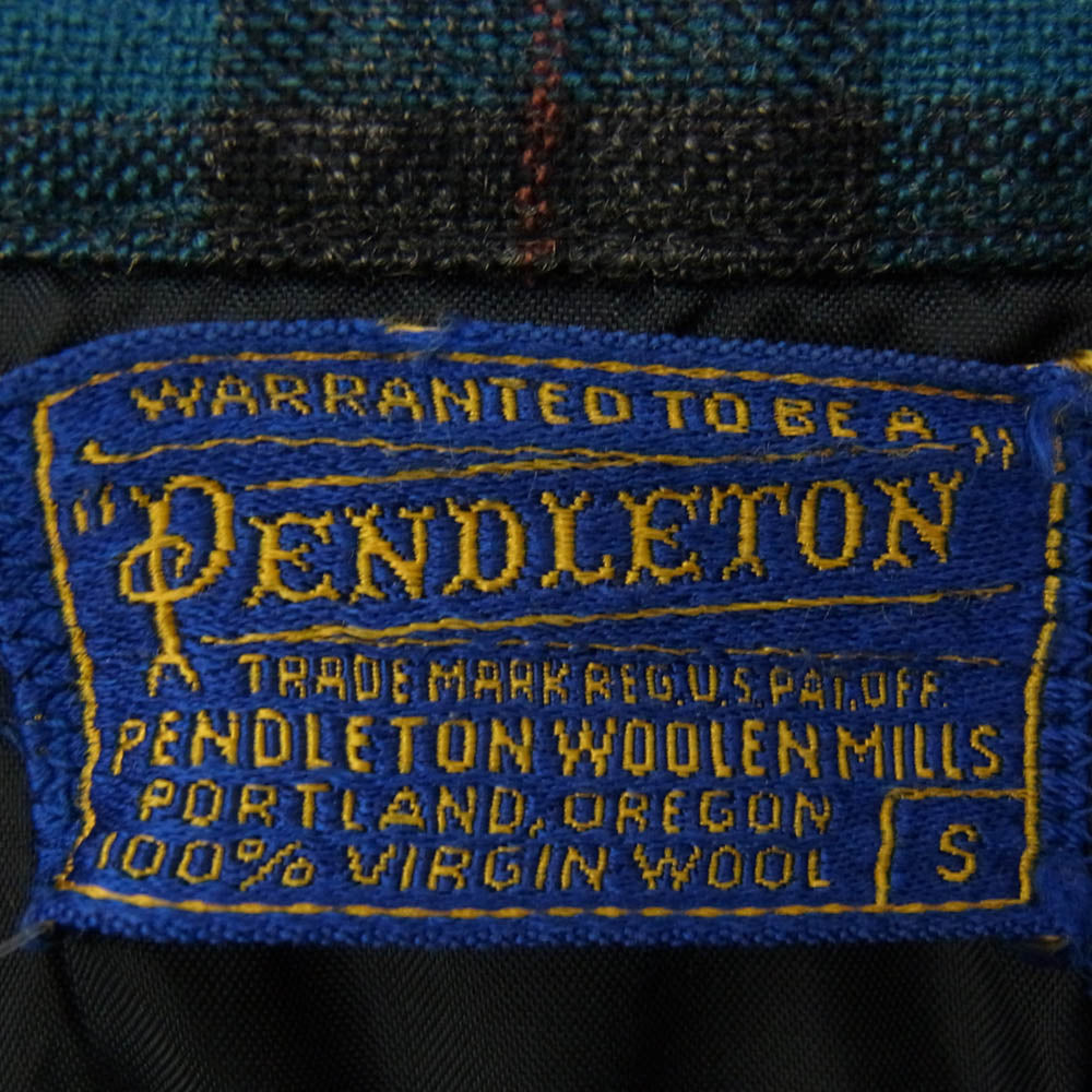 PENDLETON ペンドルトン 60S USA製 BOARD SHIRT ウール 長袖 オープンカラーシャツ ブルー ブラック系 ブルー系 S【中古】