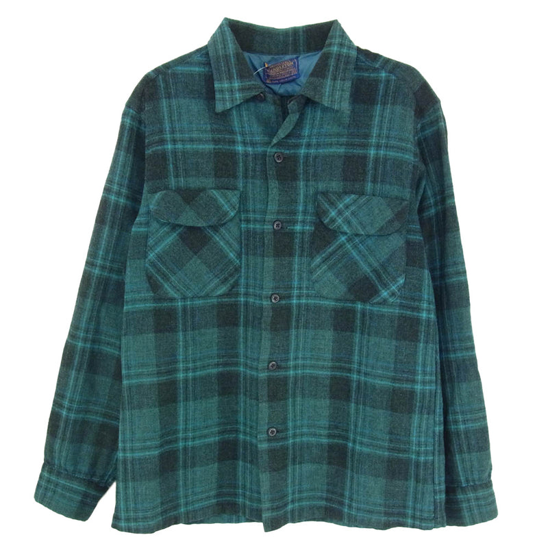 PENDLETON ペンドルトン 60S USA製 BOARD SHIRT ウール 長袖 オープンカラーシャツ グリーン ブラック系 ブルー系 M【中古】