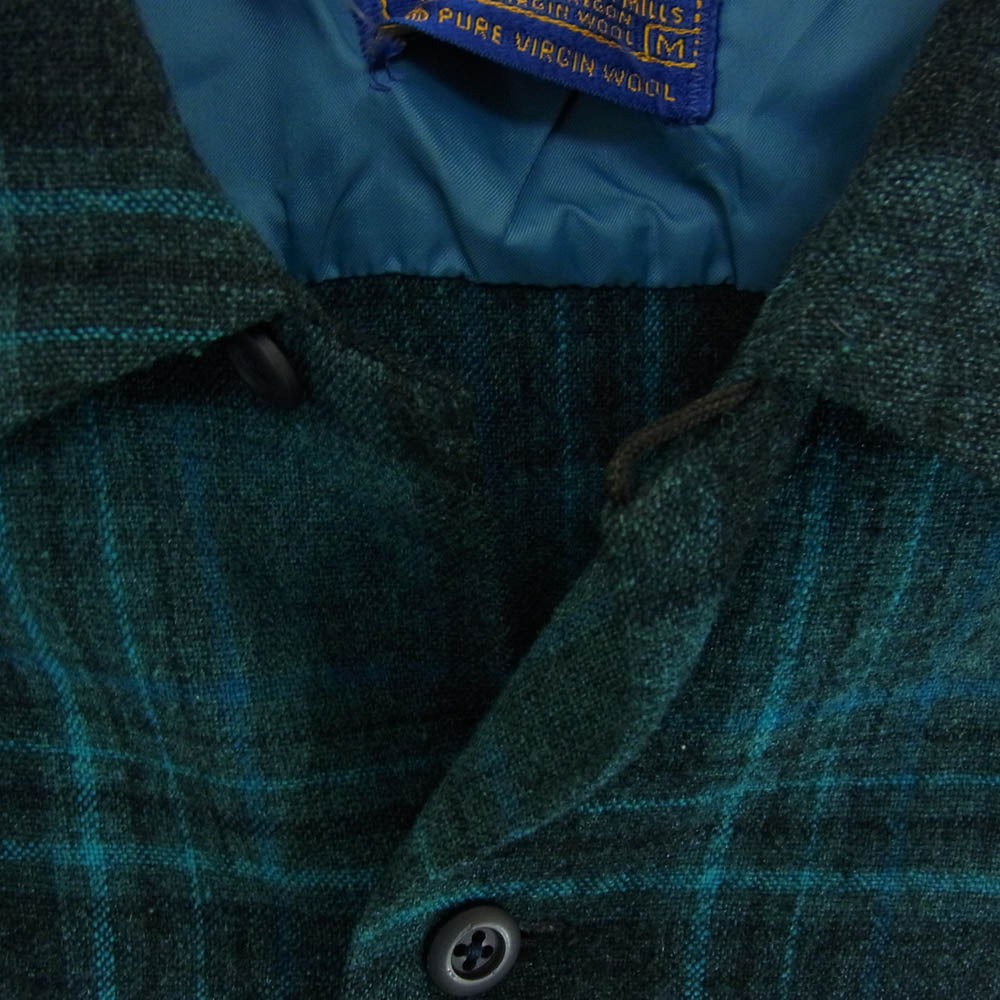 PENDLETON ペンドルトン 60S USA製 BOARD SHIRT ウール 長袖 オープンカラーシャツ グリーン ブラック系 ブルー系 M【中古】