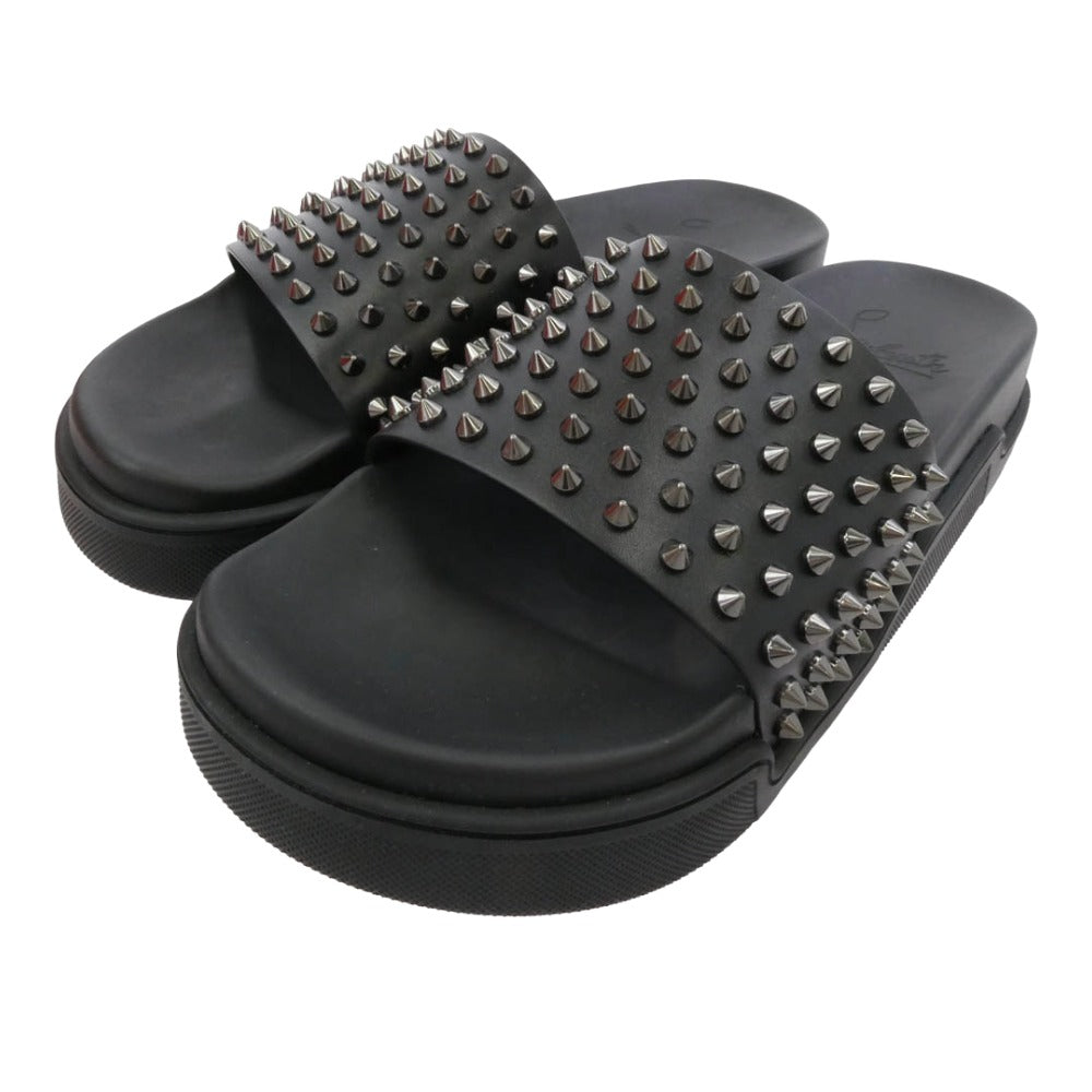 Christian Louboutin クリスチャンルブタン 1201293 POOL FUN FLAT スパイクスタッズ スポーツ スライドサンダル ブラック系 42.5【美品】【中古】