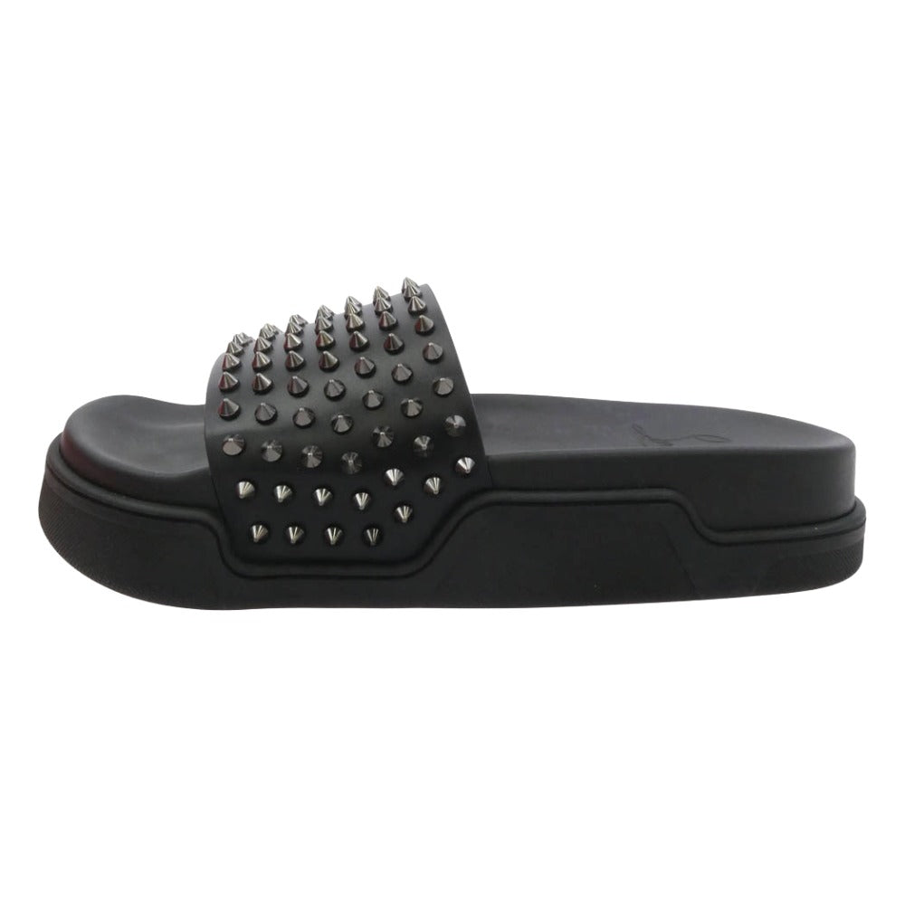 Christian Louboutin クリスチャンルブタン 1201293 POOL FUN FLAT スパイクスタッズ スポーツ スライドサンダル ブラック系 42.5【美品】【中古】