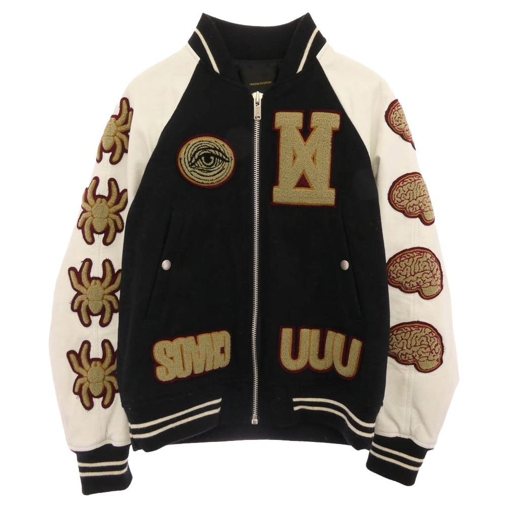UNDERCOVER アンダーカバー 14AW N4203-2 UNDERCOVERISM 袖レザー切替 ワッペン ウール スタジャン スタジアム ジャケット ブルゾン ブラック系 1【中古】