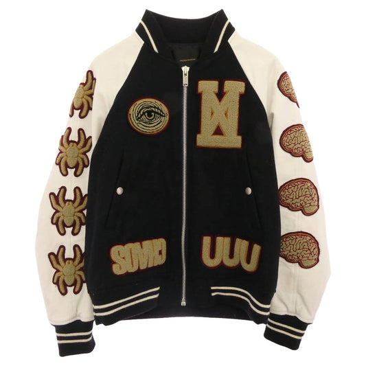 UNDERCOVER アンダーカバー 14AW N4203-2 UNDERCOVERISM 袖レザー切替 ワッペン ウール スタジャン スタジアム ジャケット ブルゾン ブラック系 1【中古】