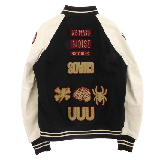 UNDERCOVER アンダーカバー 14AW N4203-2 UNDERCOVERISM 袖レザー切替 ワッペン ウール スタジャン スタジアム ジャケット ブルゾン ブラック系 1【中古】