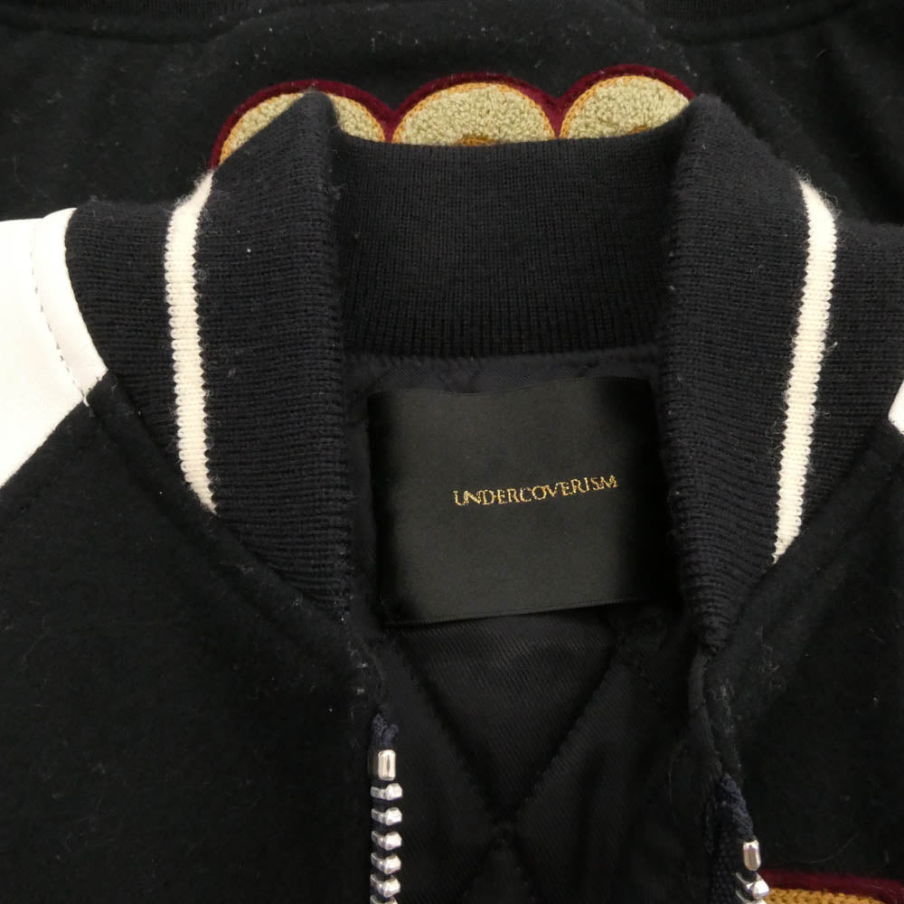 UNDERCOVER アンダーカバー 14AW N4203-2 UNDERCOVERISM 袖レザー切替 ワッペン ウール スタジャン スタジアム ジャケット ブルゾン ブラック系 1【中古】