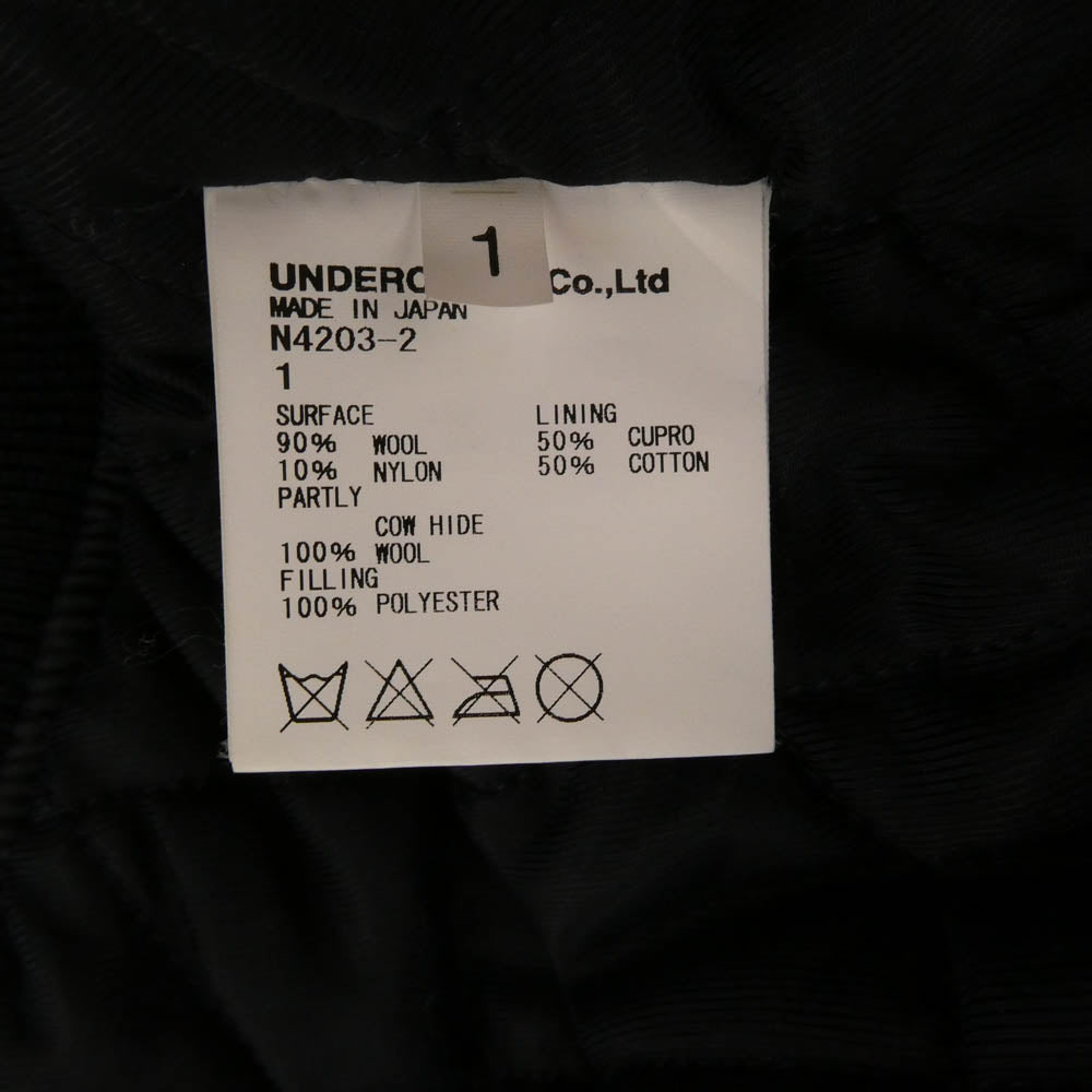 UNDERCOVER アンダーカバー 14AW N4203-2 UNDERCOVERISM 袖レザー切替 ワッペン ウール スタジャン スタジアム ジャケット ブルゾン ブラック系 1【中古】