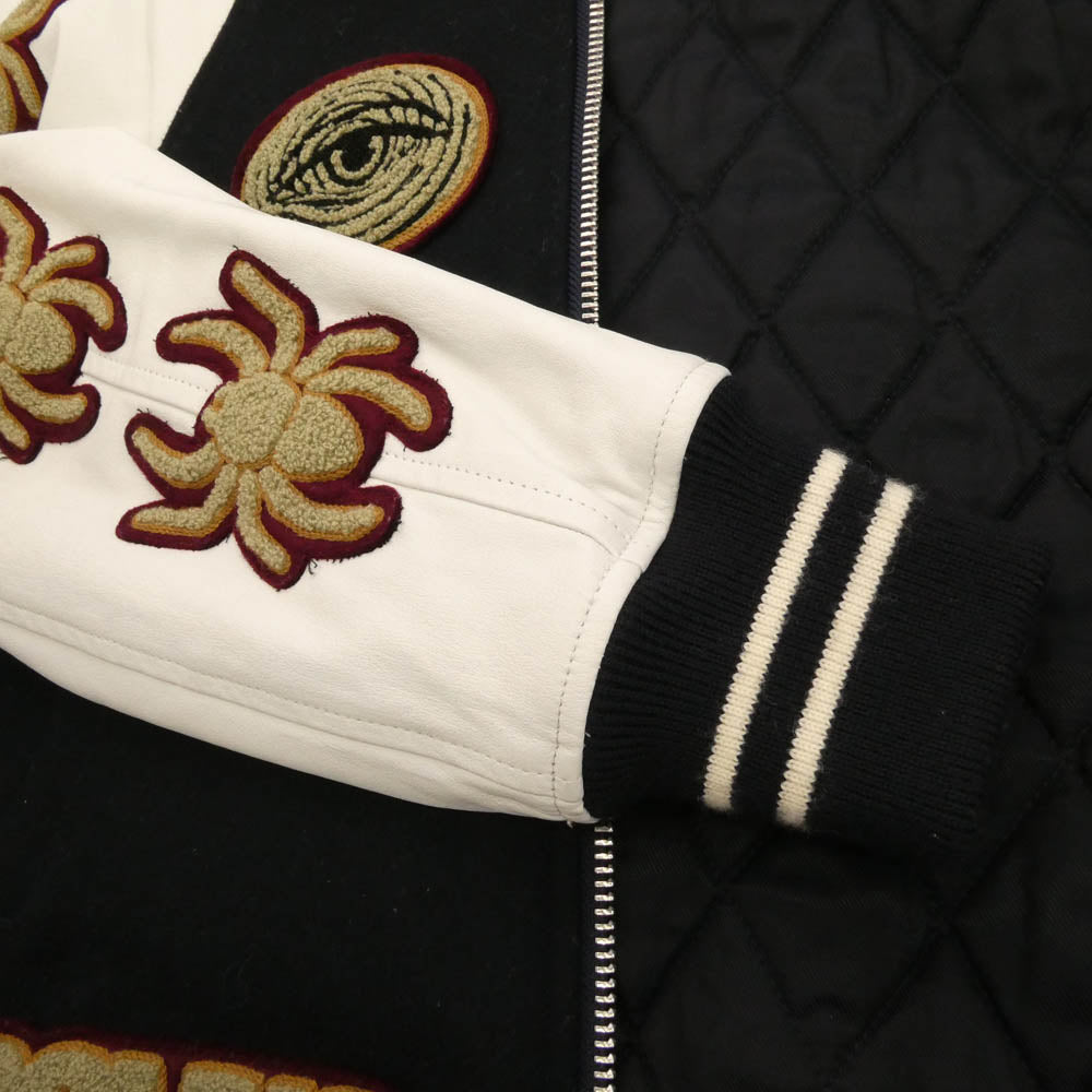 UNDERCOVER アンダーカバー 14AW N4203-2 UNDERCOVERISM 袖レザー切替 ワッペン ウール スタジャン スタジアム ジャケット ブルゾン ブラック系 1【中古】