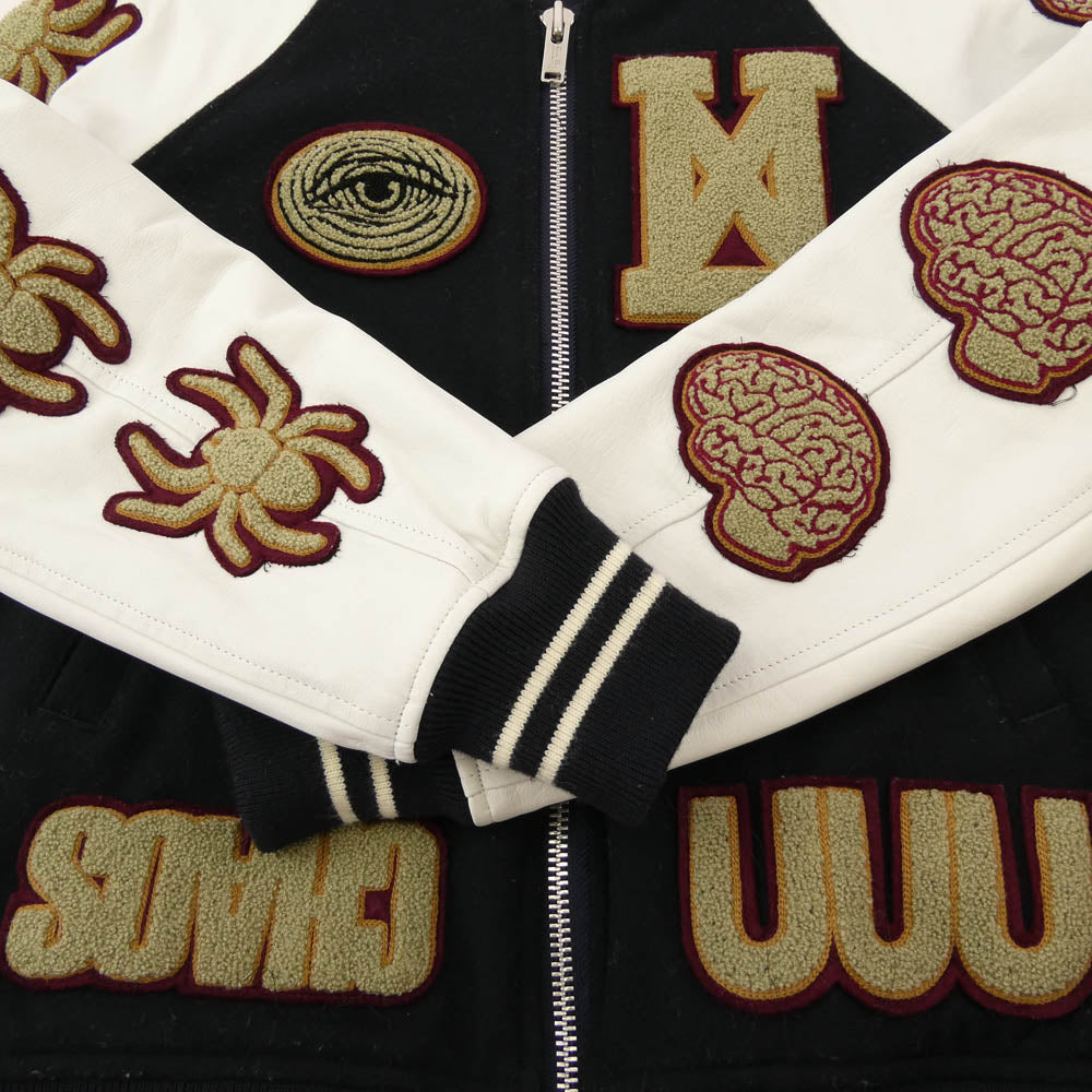 UNDERCOVER アンダーカバー 14AW N4203-2 UNDERCOVERISM 袖レザー切替 ワッペン ウール スタジャン スタジアム ジャケット ブルゾン ブラック系 1【中古】