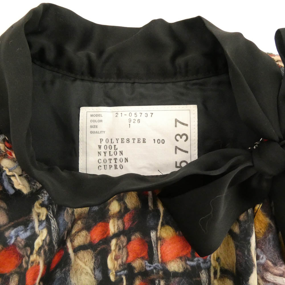 Sacai サカイ 21AW 21-05737 Tweed Pullover ツイード プルオーバー シャツ ブラウス ブラック系 1【中古】
