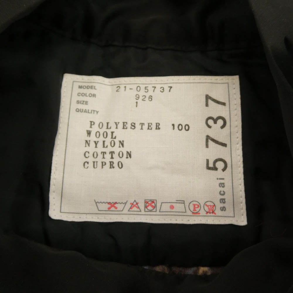 Sacai サカイ 21AW 21-05737 Tweed Pullover ツイード プルオーバー シャツ ブラウス ブラック系 1【中古】