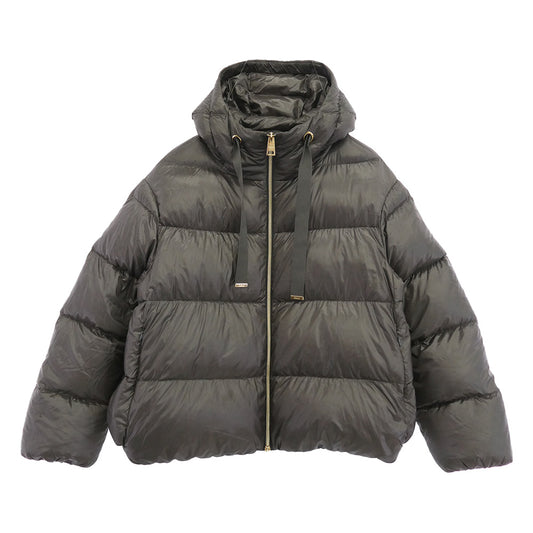 Herno ヘルノ PI1148D-12017-9480 グログランリボン フーデッド ダウン ジャケット グレー系 42【中古】